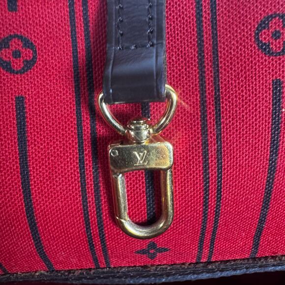 Louis Vuitton Neverfull MM Damier Ebene Tote Bag Cherry Red Interior Brown Check - Picture 5 of 16